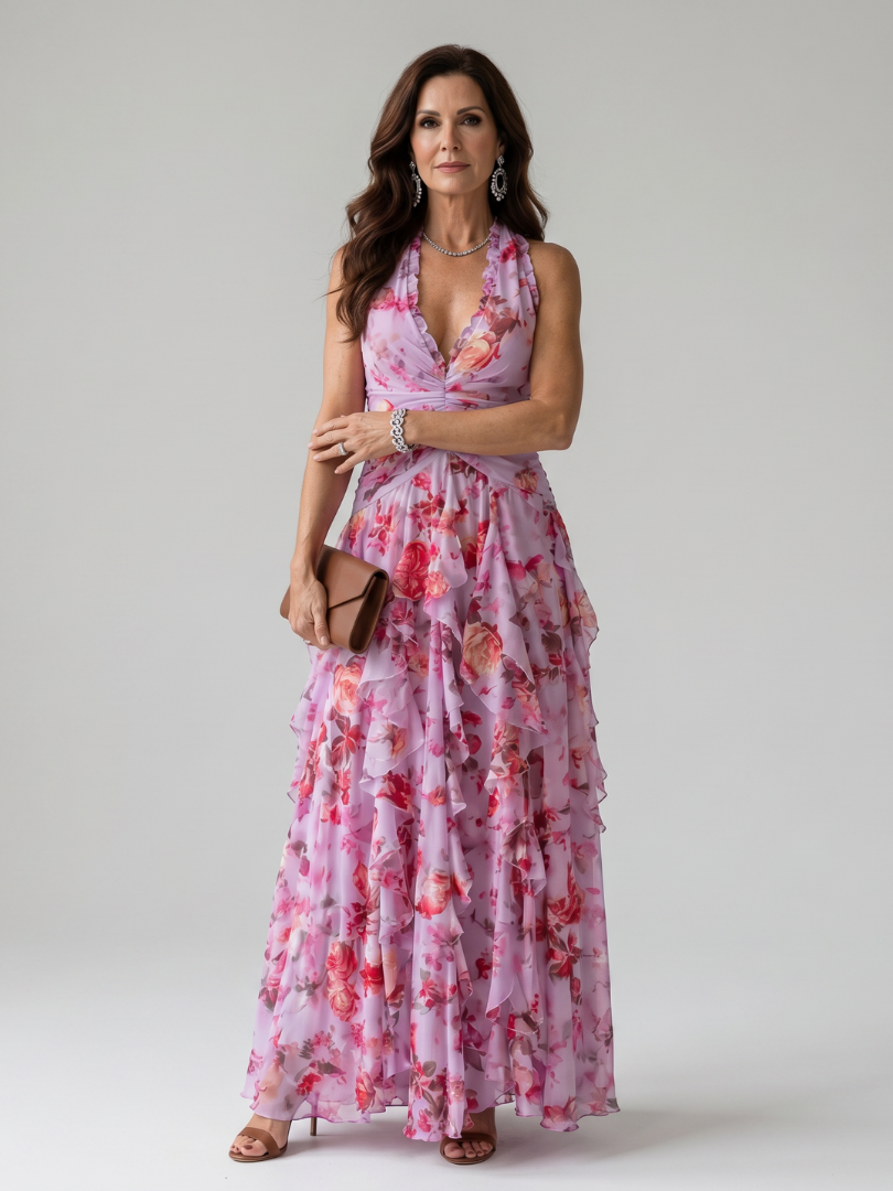 Emilia™ – Sukienka maxi w kwiaty z marszczoną górą