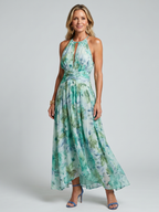 Klara™ – Plisowana sukienka midi halter w delikatne kwiaty