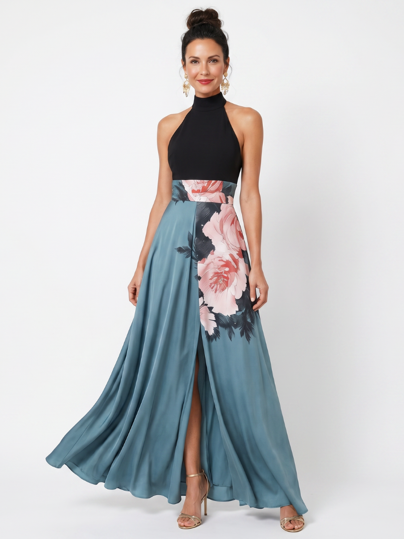 Marcelina™ – Sukienka maxi z kwiatową spódnicą