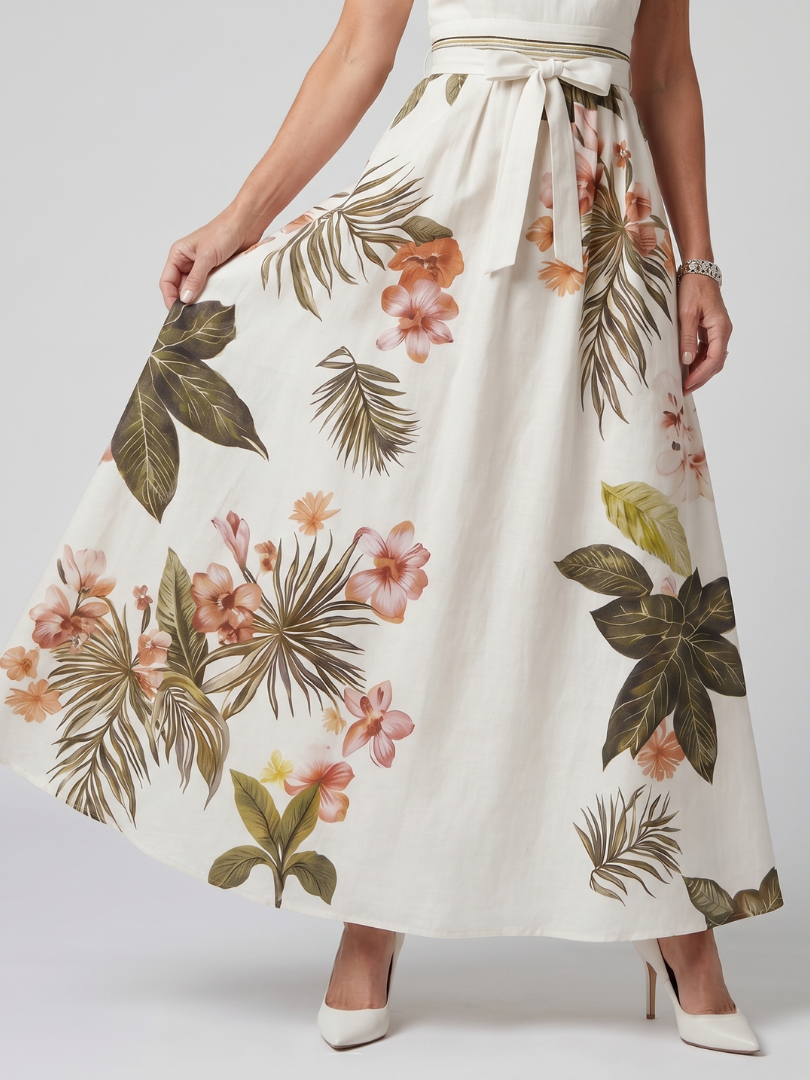 Malina™ – Sukienka maxi halter z botanicznym wzorem