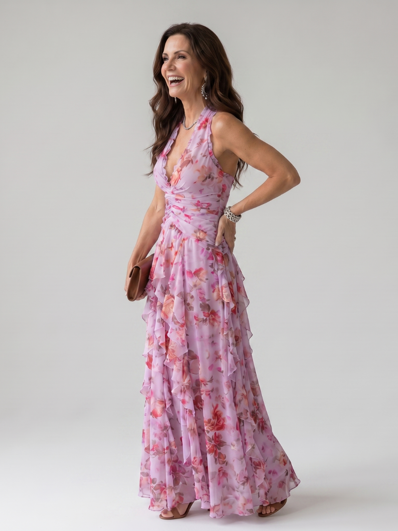 Emilia™ – Sukienka maxi w kwiaty z marszczoną górą