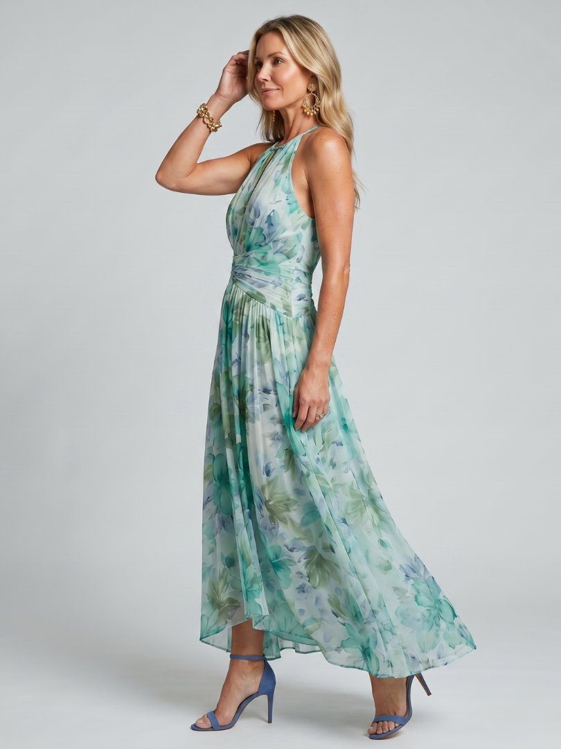 Klara™ – Plisowana sukienka midi halter w delikatne kwiaty
