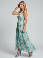 Klara™ – Plisowana sukienka midi halter w delikatne kwiaty