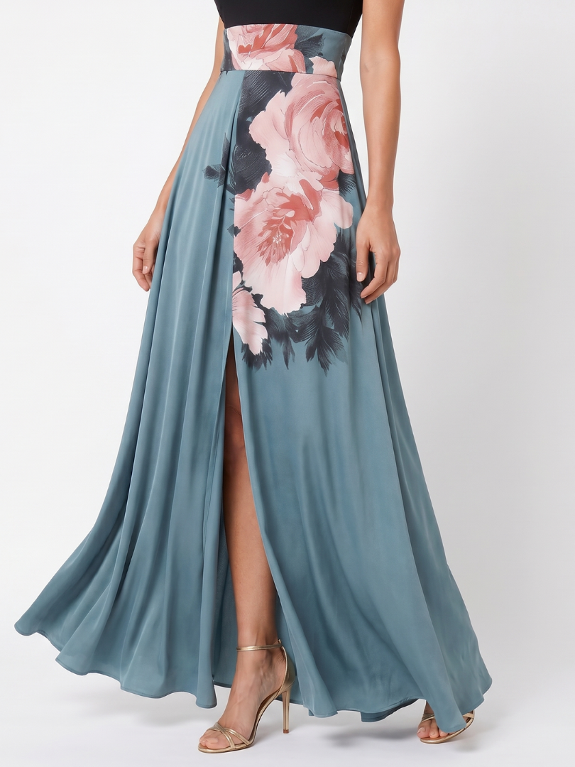 Marcelina™ – Sukienka maxi z kwiatową spódnicą