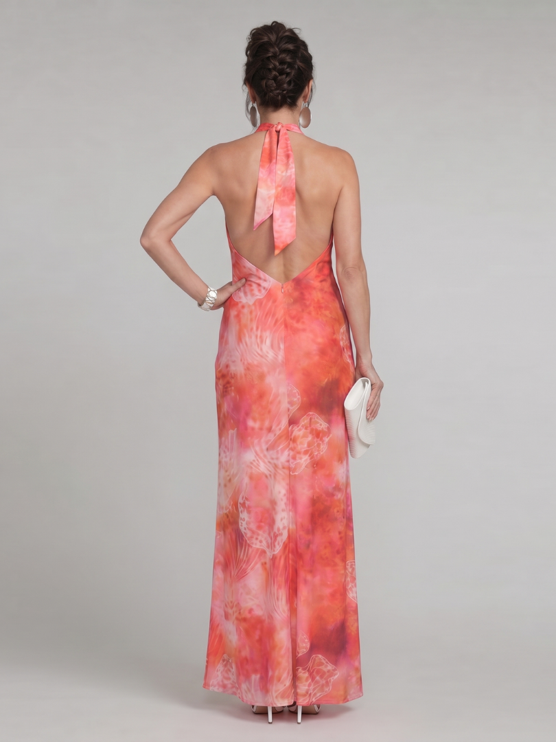 Ines™ – Sukienka maxi halter z drukowanym wzorem