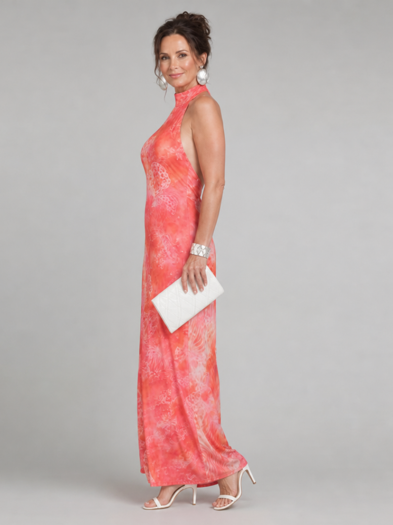 Ines™ – Sukienka maxi halter z drukowanym wzorem