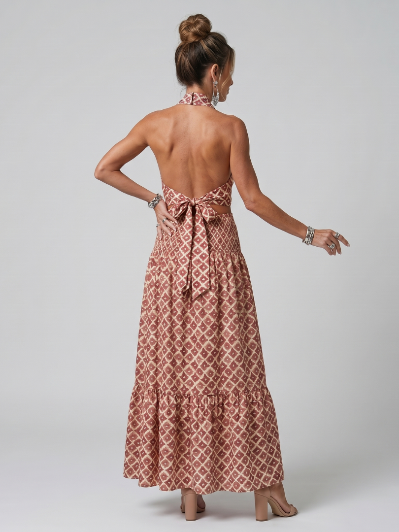 Pola™ – Sukienka midi z krzyżowanym dekoltem halter