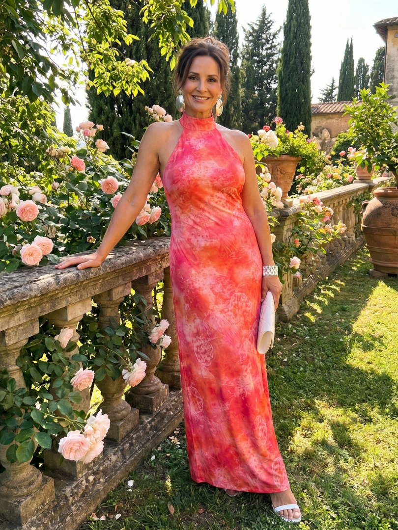 Ines™ – Sukienka maxi halter z drukowanym wzorem