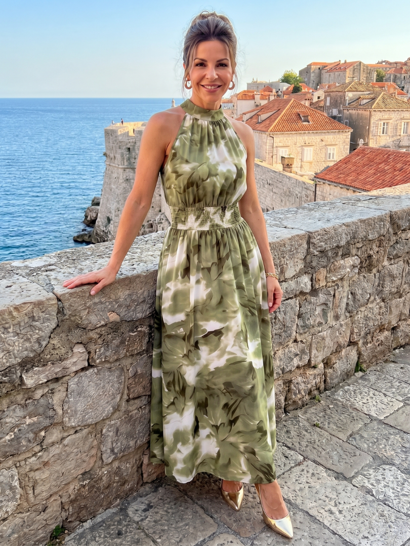 Laura™ – Sukienka midi z marszczoną talią i abstrakcyjnym wzorem