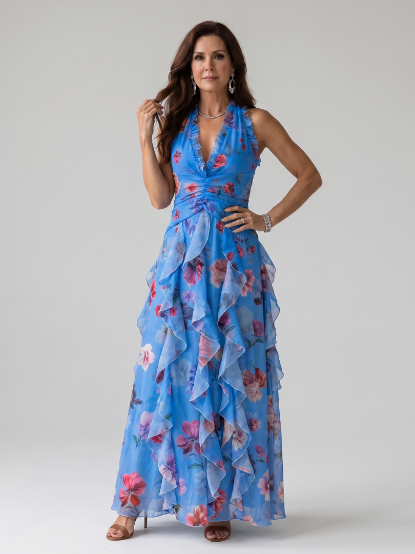 Emilia™ – Sukienka maxi w kwiaty z marszczoną górą