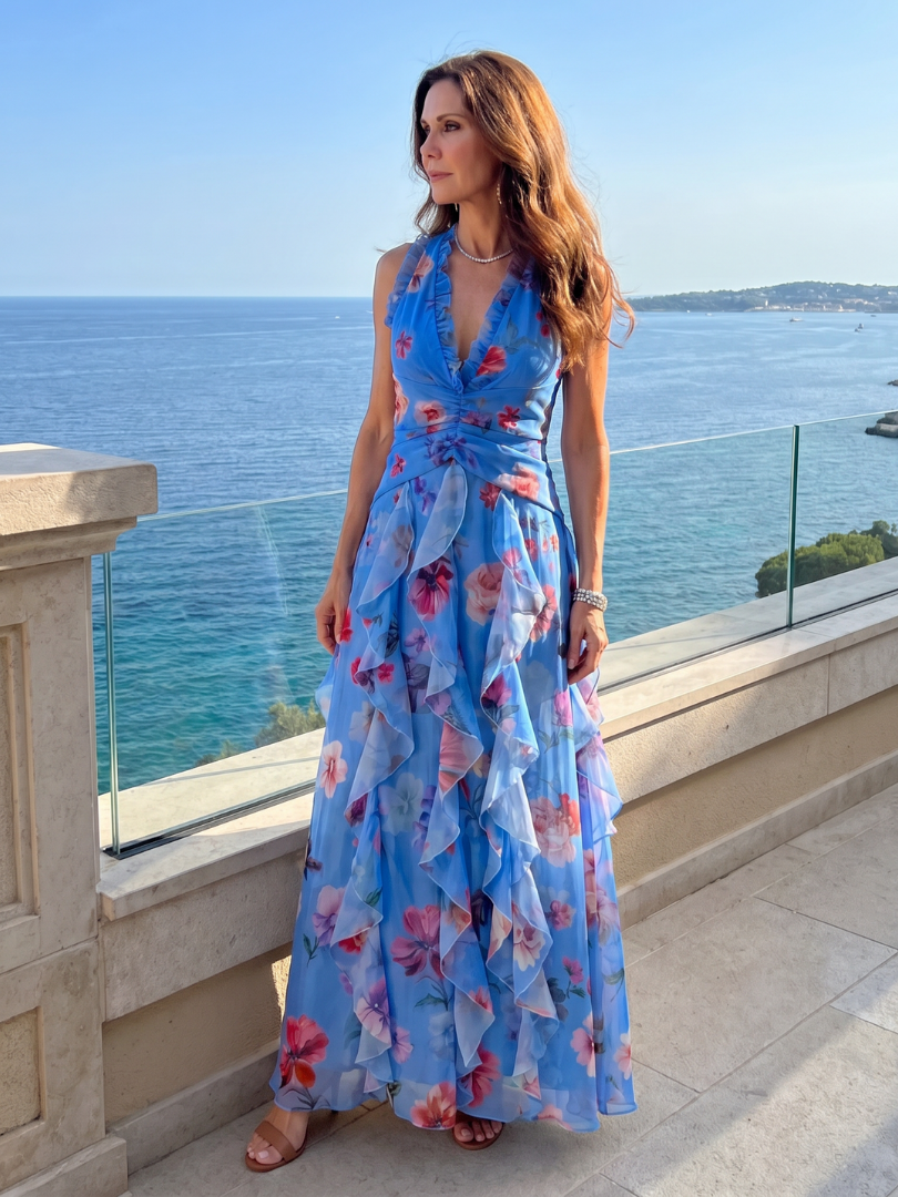 Emilia™ – Sukienka maxi w kwiaty z marszczoną górą